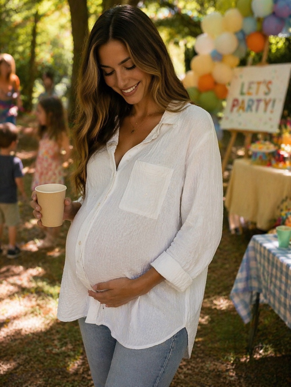 Time and Tru White Maternity Button-Up Top